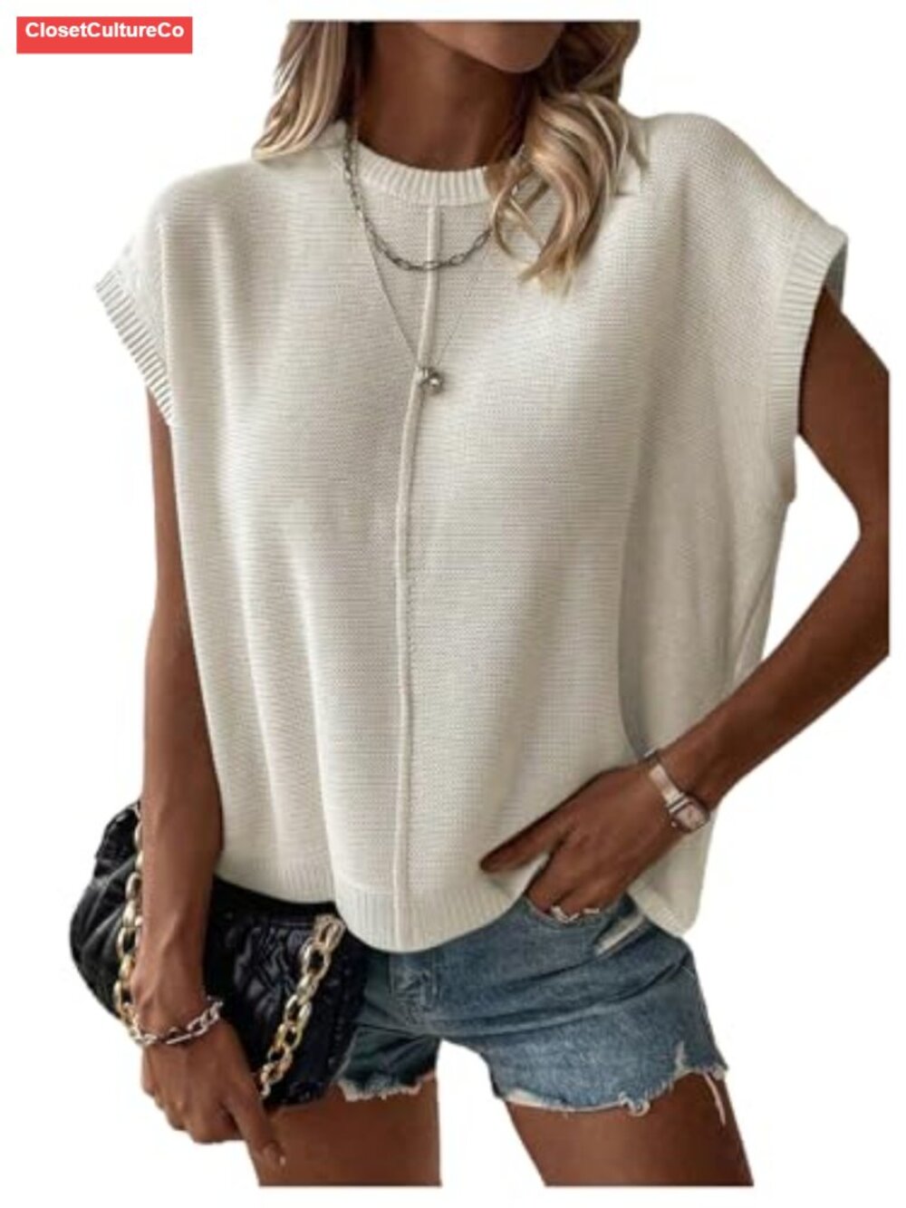 winkbay Cap Sleeve Knit Pullover Sweater Crew Neck Dolman Loose Fit